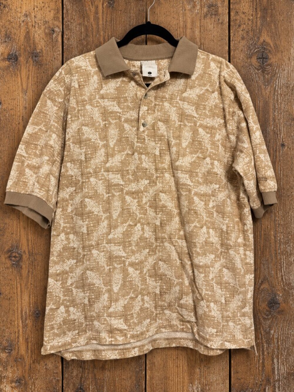 Columbia Men’s Fish Print Polo Shirt | Tan & Cream | Size L